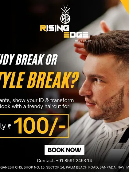 Study break or style break? For students, it can be both. Show your ID and get a trendy haircut for only ₹100.