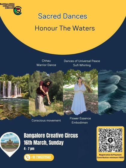 Our Sacred Dances workshop is a performance and playshop to honor the waters. It combines Chhau Warrior Dance, Sufi Whirling, and conscious movement to connect with our inner flow.