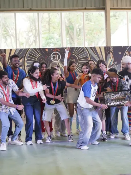 The champions are crowned. The Hip Hop Shiva Batch celebrates their hard-earned victory at Spectra 2025.