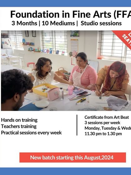 Our Foundation in Fine Arts (FFA) program is perfect for aspiring art teachers. This graphic details the course structure, including the 10 mediums and practical sessions.