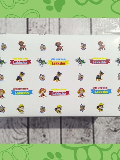 I can create custom gift wrappers for any item, like this Paw Patrol-themed paper for the 3D foam kits.