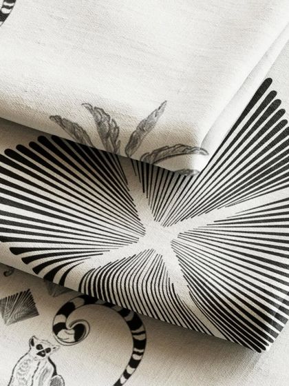 A close-up shot showing how my abstract geometric prints look on fabric. You can see the texture of the lines and how they interact with other patterns from the same collection.