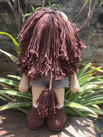 The back of the Jireh doll, showing off his full, loopy mane and little lion tail. I love adding these details to bring my creations to life.