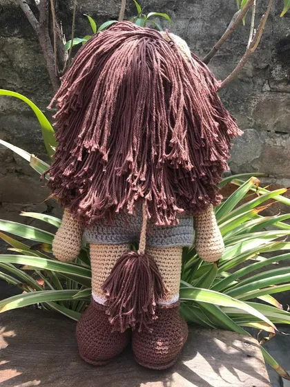 The back of the Jireh doll, showing off his full, loopy mane and little lion tail. I love adding these details to bring my creations to life.