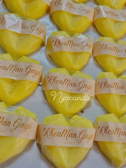 These heart-shaped soaps with a custom hashtag band are a fun and unique favor idea for a Mehendi ceremony or bridal shower.
