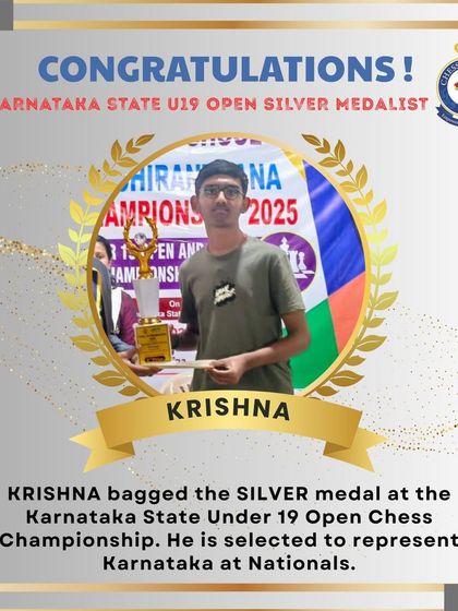 We celebrate Krishna, our Karnataka State U19 Open Silver Medalist. This award is a significant achievement, earning him a spot to represent Karnataka at the Nationals.
