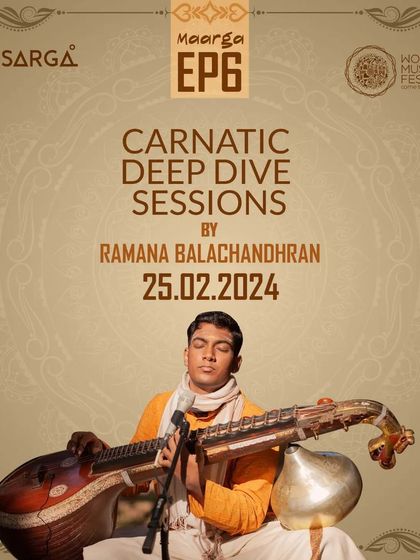 The poster for my Carnatic Deep Dive sessions at the Nisarga ArtHub in Kerala.