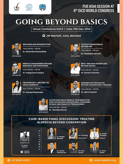 The FUE ASIA special session at the 6th DICD World Congress, titled "Going Beyond Basics," featuring a panel of our expert members.