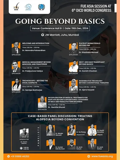 The FUE ASIA special session at the 6th DICD World Congress, titled "Going Beyond Basics," featuring a panel of our expert members.
