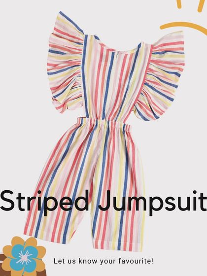 A graphic of our striped jumpsuit, a top pick for summer. It's a complete outfit that's both stylish and ready for play.