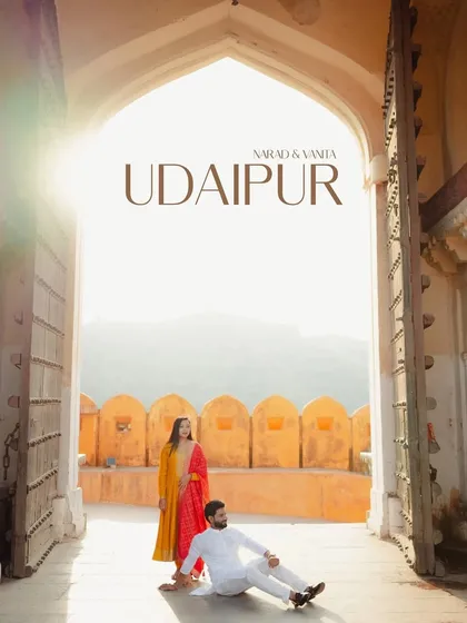 A truly royal moment captured in Udaipur. I love using grand architecture and beautiful light to create powerful, magazine-worthy shots like this one for Narad and Vanita. This is what a destination pre-wedding shoot is all about.