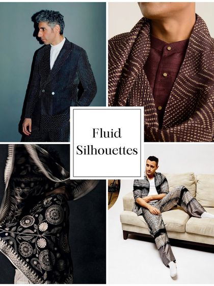 This collage showcases the fluid silhouettes and intricate patterns characteristic of Divyam Mehta's designs. I often recommend this brand for clients seeking a blend of heritage craftsmanship and modern comfort.