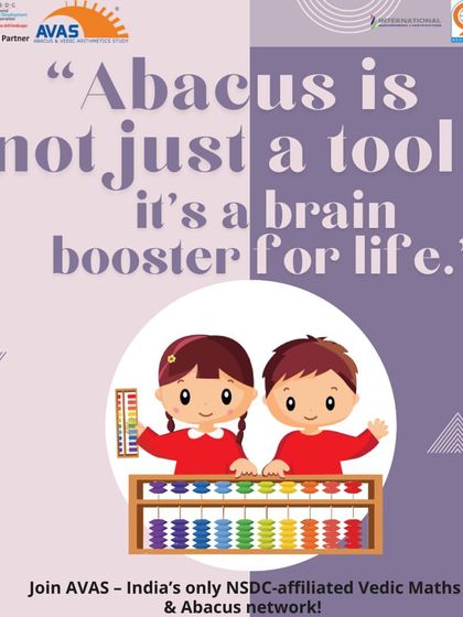 This graphic clearly states our philosophy: "Abacus is not just a tool, it's a brain booster for life." It invites parents to join India's only NSDC-affiliated Vedic Maths and Abacus network.
