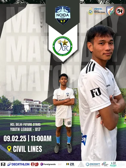Matchday 3 poster for our U17 team in the Delhi Youth League, featuring our players ready to continue their dominant run.