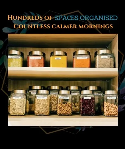 Hundreds of spaces organized lead to countless calmer mornings. A perfectly arranged pantry with labeled, uniform jars for spices and lentils is the key to a stress-free start to your day.