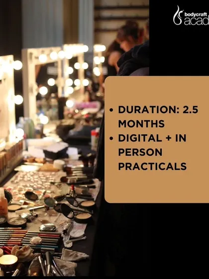 A duplicate of 274, this image details the 2.5-month duration and hybrid structure of our makeup course for professionals.
