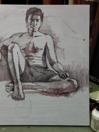 Another angle of the same figure study, showing the brushstrokes and tonal variations.