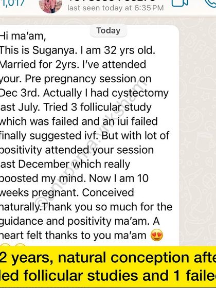 This student conceived naturally after 3 failed follicular studies and 1 failed IUI. Boosting her mind with positivity made all the difference.