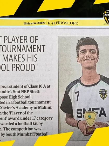 Our player Shlok Ambe featured in the Hindustan Times as 'Player of the Tournament'. We provide a platform for our players to get noticed and shine.