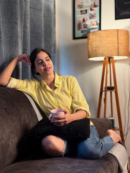 A full shot from a relaxed, at-home themed photoshoot. This shows my versatility in creating lifestyle content that feels genuine and aspirational.