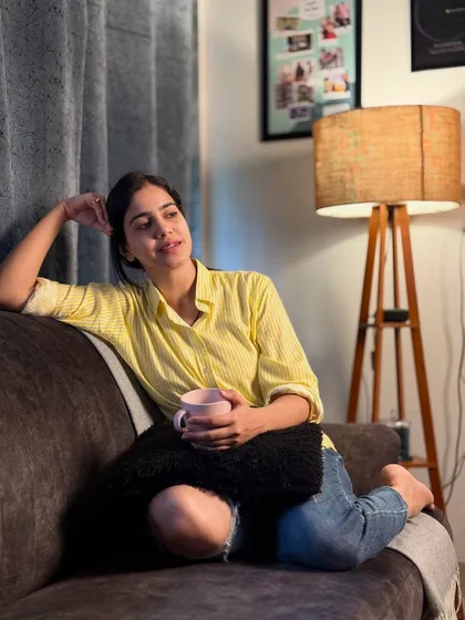 A full shot from a relaxed, at-home themed photoshoot. This shows my versatility in creating lifestyle content that feels genuine and aspirational.