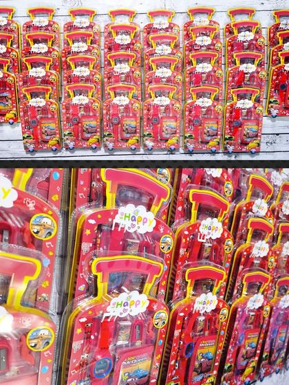 A bulk order of the Cars-themed trolley stationery sets, ready for a high-speed birthday celebration.