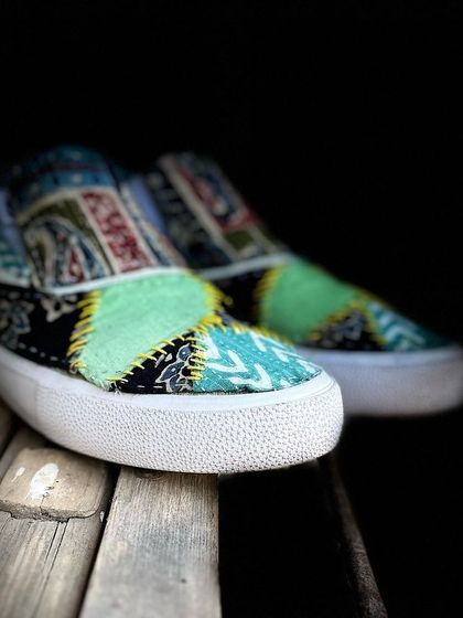 Another angle of the patchwork slides. These are super comfy and stylish.