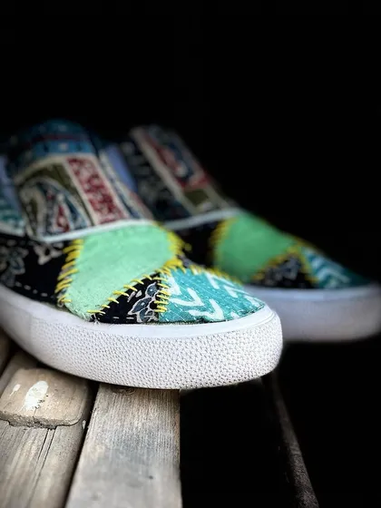 Another angle of the patchwork slides. These are super comfy and stylish.