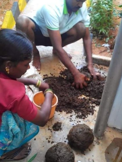 More glimpses from our community vermicomposting project. Here, we are preparing the compost balls. It's a hands-on process that connects you directly with the soil and the organisms that create it.