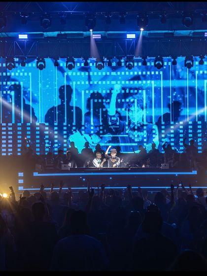 The view from the front of the stage during the Raeeth Music show in Bombay. The combination of the massive screen, lighting, and a packed arena created a truly epic atmosphere.
