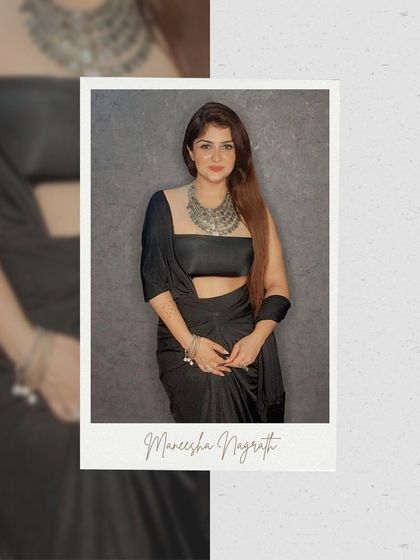 A traditional drape with the black saree, paired with a statement necklace for a bold ethnic look.