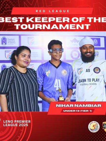 Our goalkeeper Nihar Nambiar receiving his award for Best Keeper of the Tournament in the U13 Tier 1 Leno Premier League.