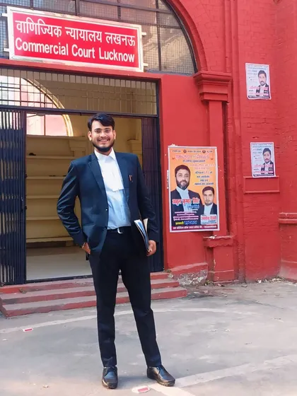 A smiling shot outside the Commercial Court in Lucknow. As a lawyer, I am the bridge that those seeking justice must cross, and I take that responsibility seriously.