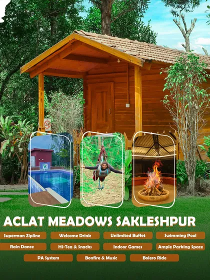 For teams looking to chill out, my Aclat Meadows resort in Sakleshpur offers serene Malnad vibes. It's the perfect spot to relax with a bonfire, enjoy the music, and just unwind in nature.