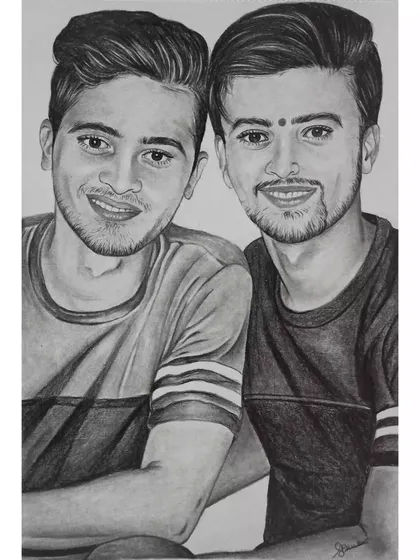 A finished A4 pencil sketch of two brothers or friends, showcasing a strong bond. This is a great gift idea for birthdays or special occasions.