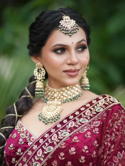 A portrait focusing on the heavy kundan jewellery and the perfectly blended smokey eye makeup.