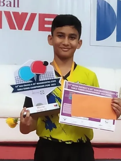 State champion Aakarshan Yadav, winner of the U-11 boys' event at the Maharashtra State Championship. His victory is a result of dedicated practice and our specialized youth training program.