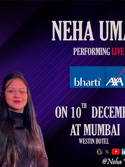Announcing my performance for Bharti AXA at the Westin Hotel in Mumbai. The poster's design is professional and sophisticated.