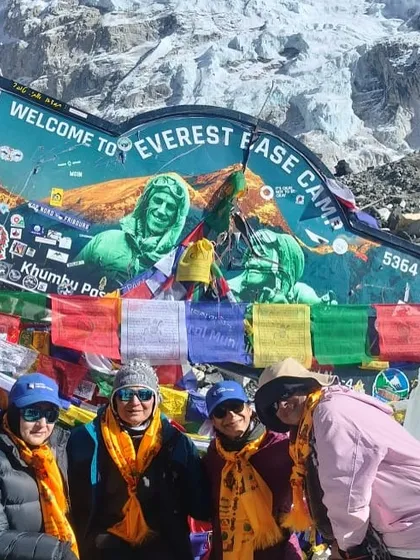 Posing by the official Everest Base Camp sign, our patient and her friends celebrate an incredible achievement. This moment captures the ultimate goal of our physiotherapy: helping you get back to the adventures you love.