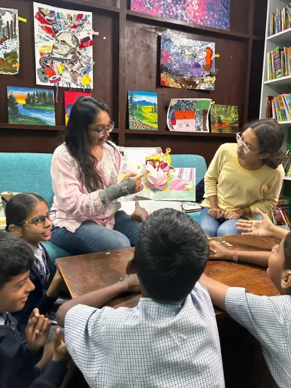 A storytelling session in our East Meets West Library, where boys and girls listen to a fairytale. We believe stories of kindness, bravery, and resilience are for everyone, helping every child see themselves as a hero.