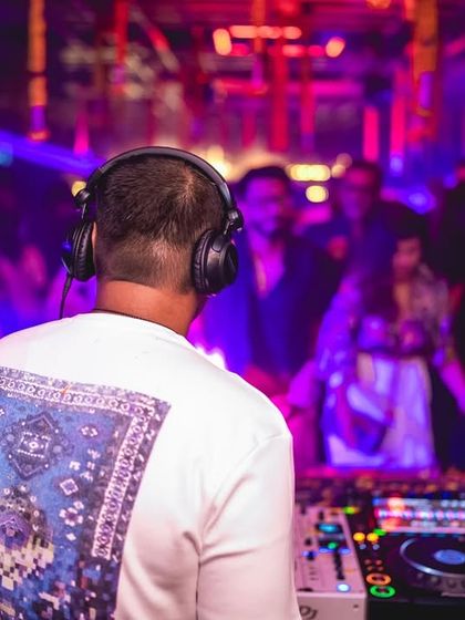 The view from my perspective at Gawky Goose. This is what I see: the decks, my laptop with the next track ready, and a dancefloor waiting for the beat to drop.