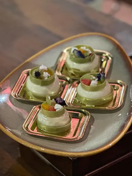 Delicately crafted pistachio and fruit desserts. These mini pastries are as beautiful as they are delicious, showcasing our pastry team's skill and artistry.