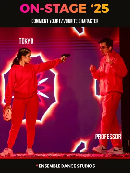 The ultimate showdown between Tokyo and the Professor. Our concept choreography pieces challenge students to not only dance but also act and embody their characters.