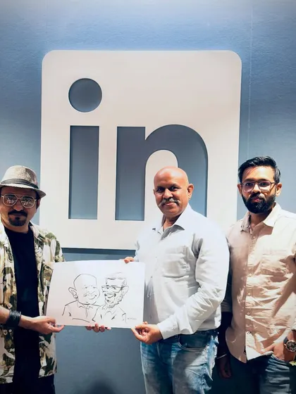 More happy faces at the LinkedIn corporate event. I enjoy creating these group caricatures that capture the camaraderie of the team.