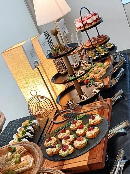 An elegant display of canapés and small bites for a private Lamborghini delivery event. We help celebrate life's biggest milestones by providing a touch of culinary luxury, making the moment even more memorable for the new owner.