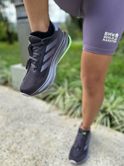 A close-up of the Supernova Rise, showing the outsole and cushioning. A durable and grippy shoe for all my daily training needs.