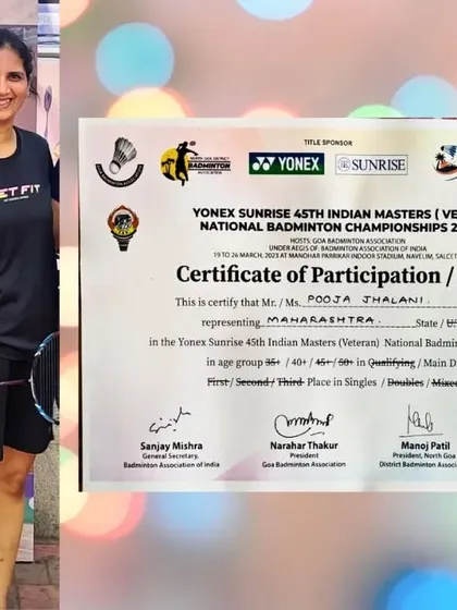 Pooja Jhalani proudly displays her certificate of merit after reaching the Pre-Quarter Finals at the Indian Masters National Badminton Championship in Goa.