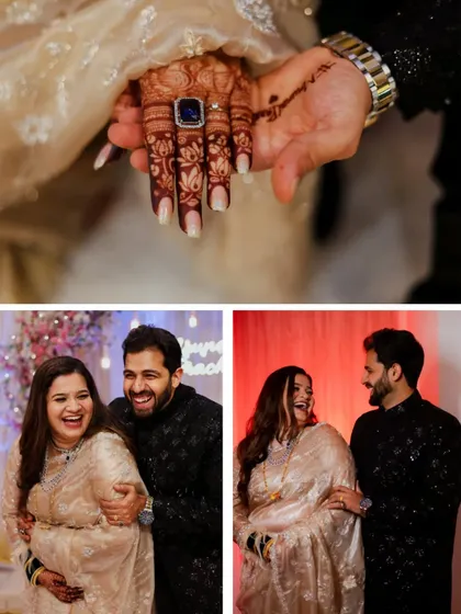 A detail shot of the bride's hand with her stunning engagement ring, followed by candid photos of the couple sharing a laugh. It's about capturing both the details and the emotions.