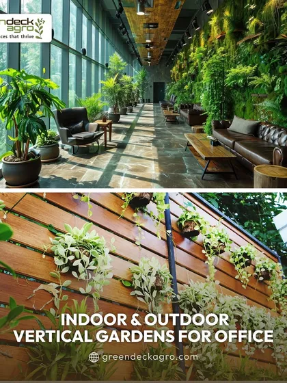 We design and install both indoor and outdoor vertical gardens for offices. An indoor green wall can create a calm lobby, while an outdoor installation can beautify a building's facade or a seating area.