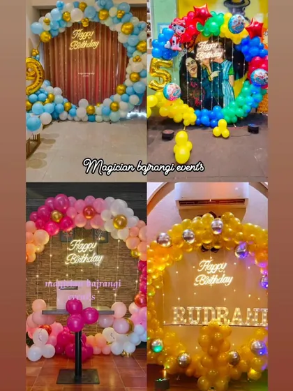 A collage showcasing a variety of my popular ring backdrop designs for birthdays, in different colors and styles.